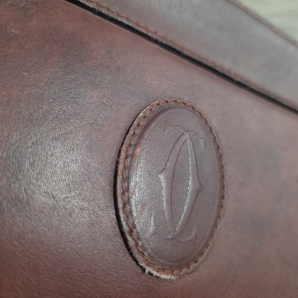 CARTIER MUST BORDEAUX Leather Clutch bag Wine VINTAGE 90s Designer - Picture 5 of 14